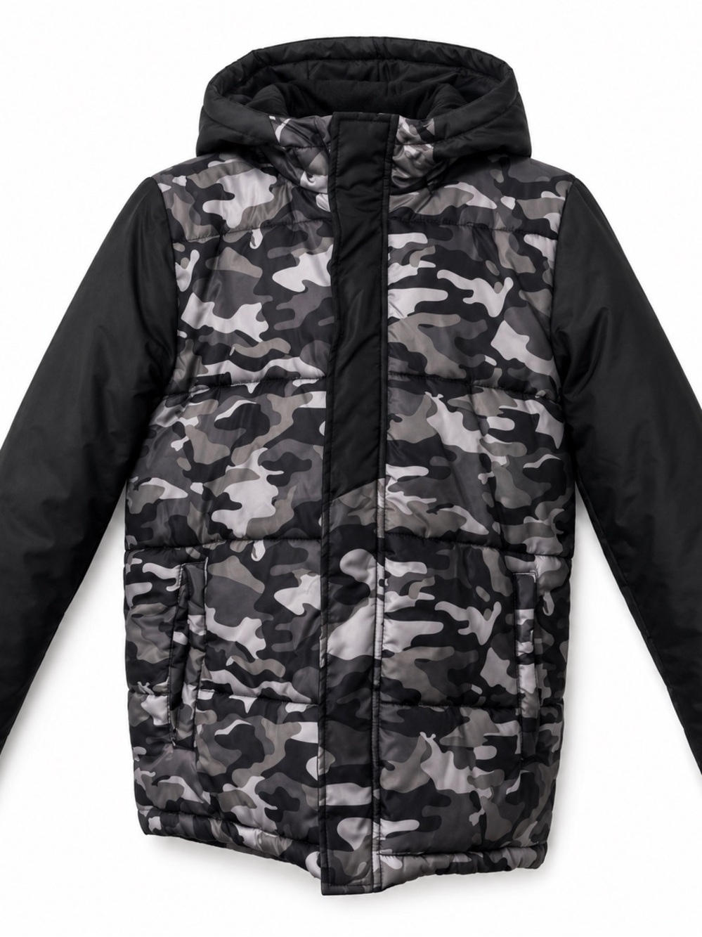 Black and Gray Warm Camouflage winter Puffer Jacket